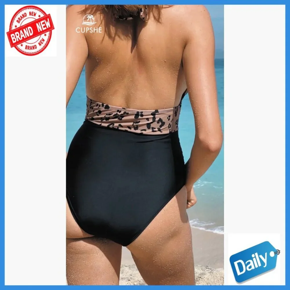 One Piece Swimsuit Halter Backless Ruched Tummy Control Bathing Suit